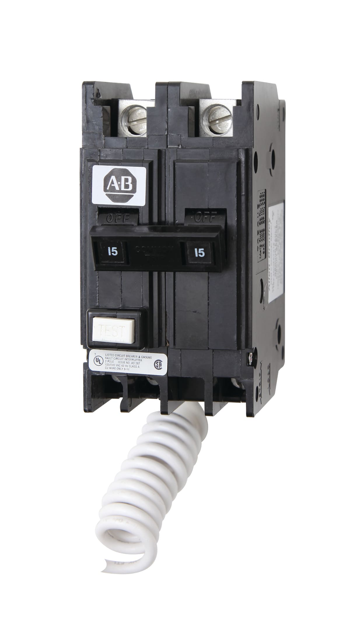 Allen-Bradley Miniature Circuit Breaker 2-Pole 15 A 120/240 VAC GFCI with Self-Test