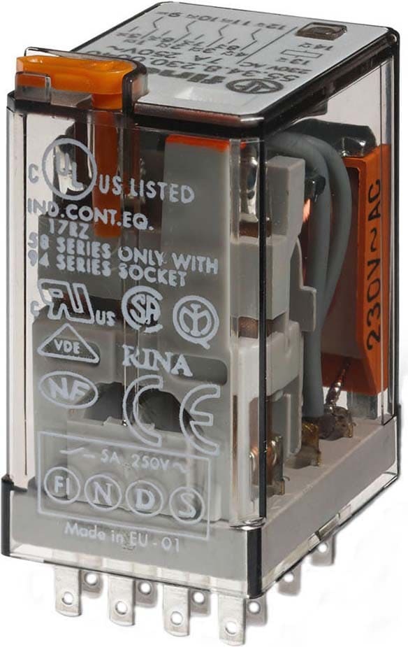 Finder 5AMP MINIATURE RELAY 110VAC PUSHBUTTON