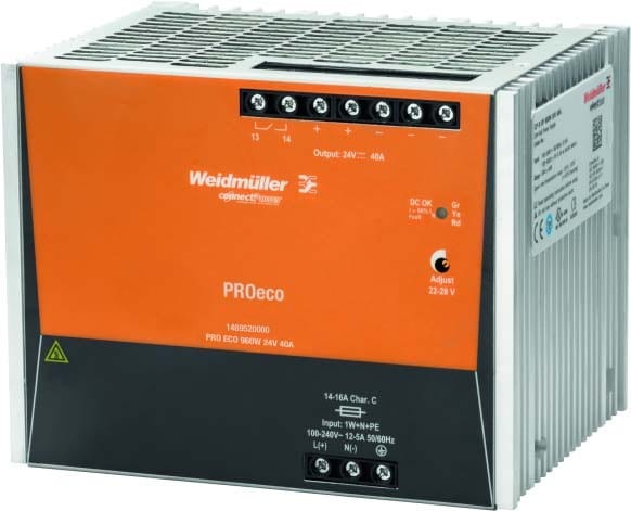 Weidmuller Weidmuller Pro Eco Switched Mode Power Supply 24V DC 40A