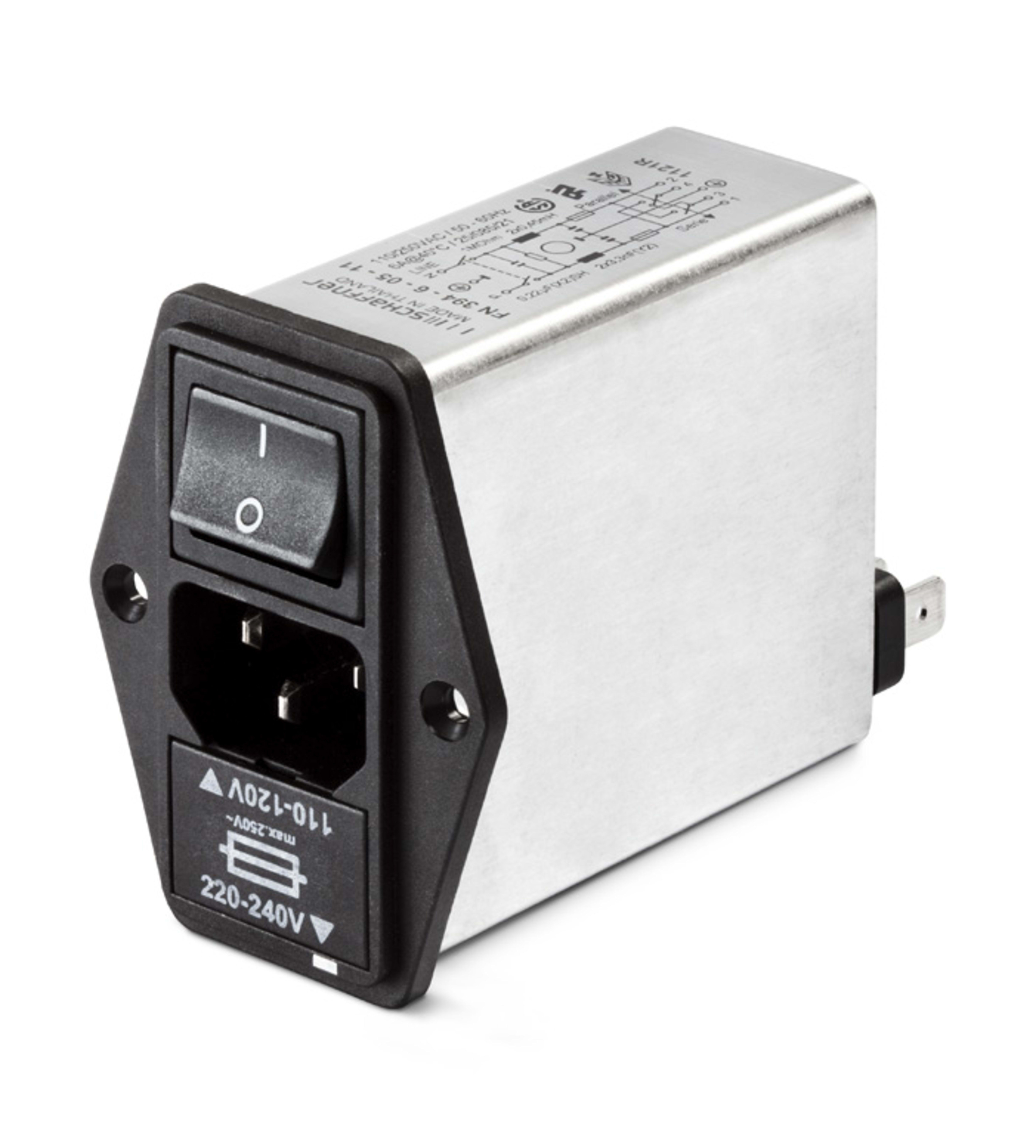 Schaffner Ftr with Switch, Dual Fuse 250V,2.5A,