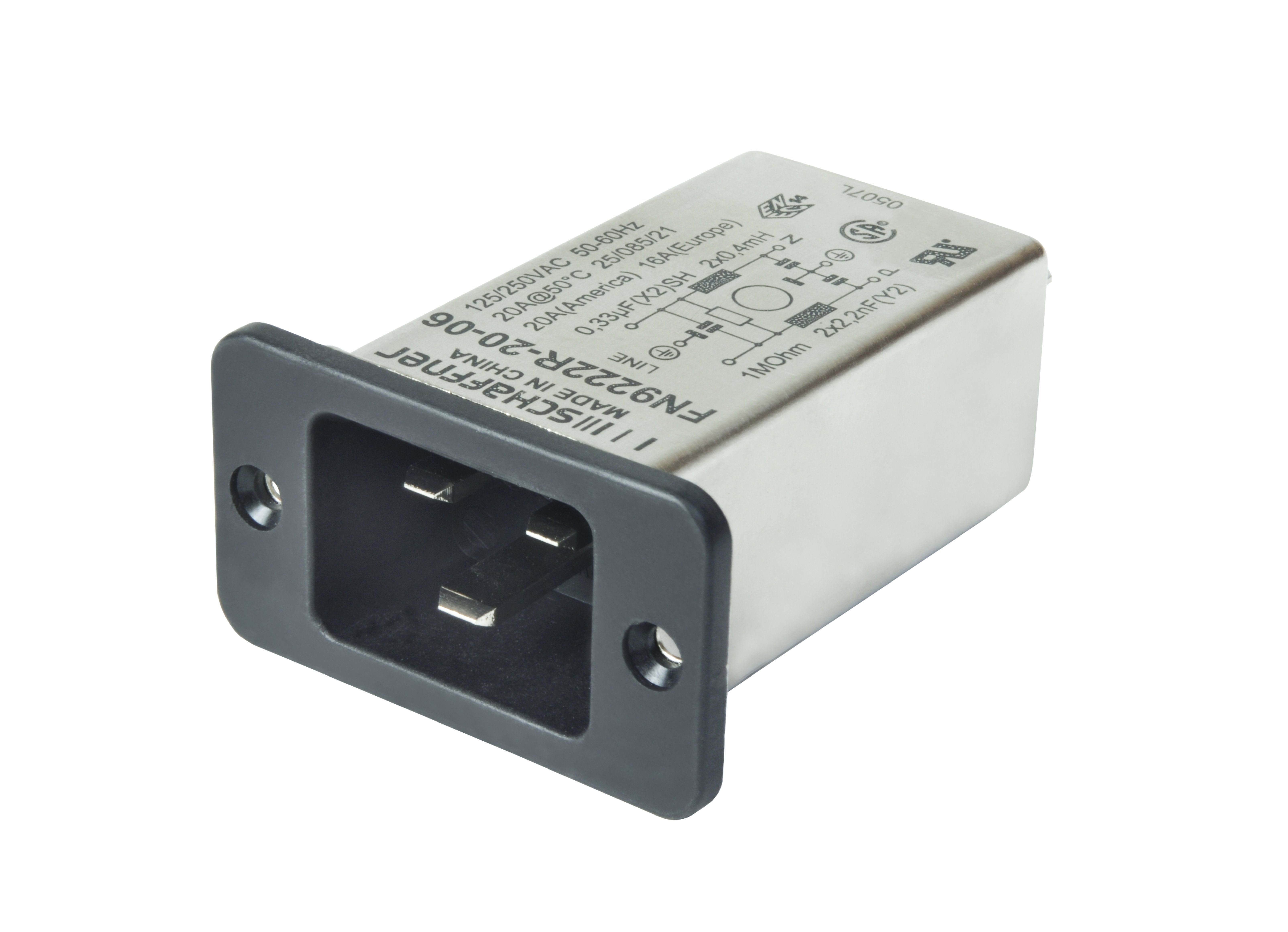 Schaffner IEC Inlet Filter 250VAC, 16A, R, Faston