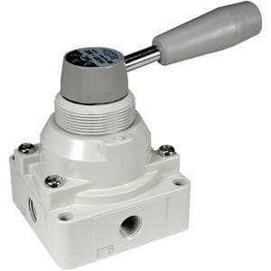 SMC VH Series Hand Valve Port Size 1/4 3 Position Closed Centre Standard Handle Panel Mount